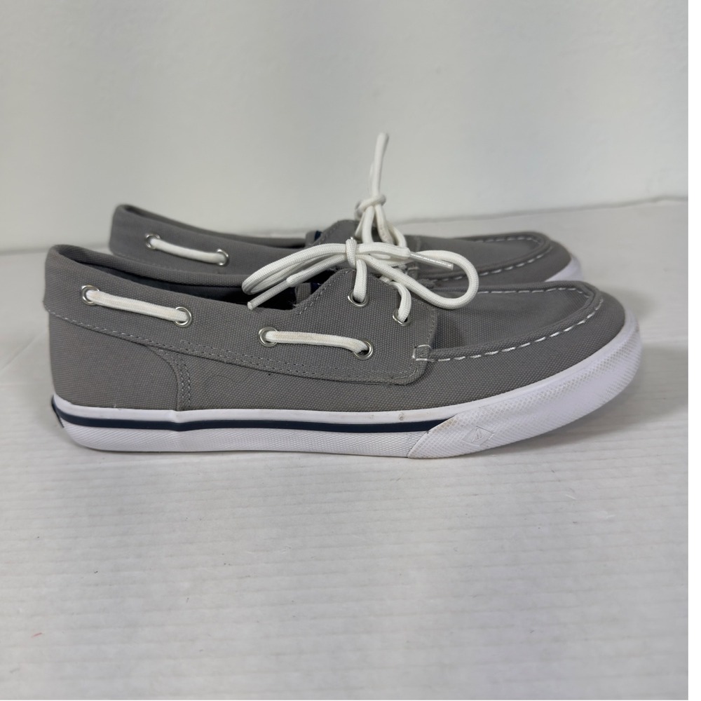 Sperry Bahama Boat Shoes Womens 5 Grey Canvas Sneakers Prep Nautical Coastal